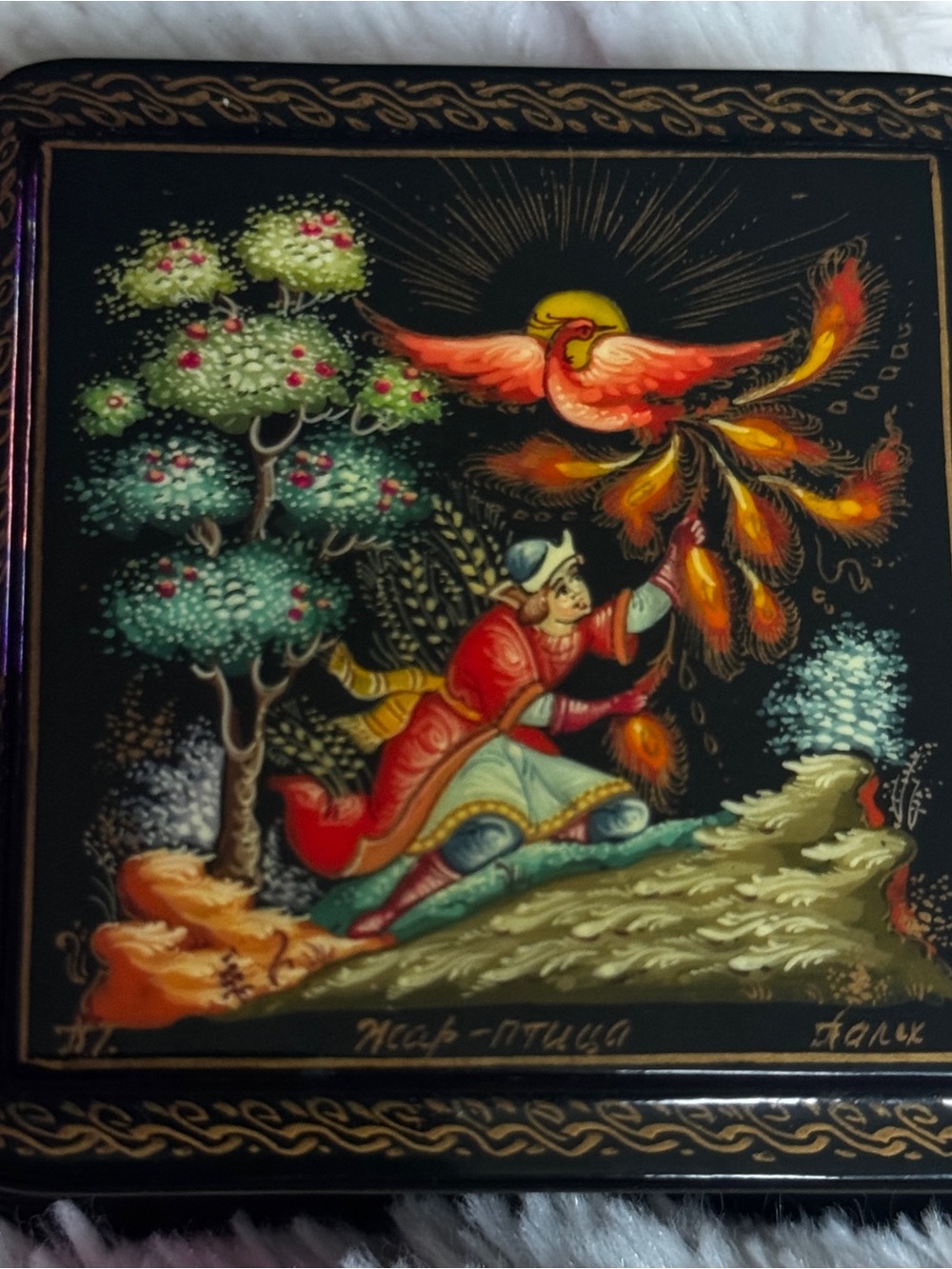Hand-Painted Russian Folk Lacquer Trinket Box